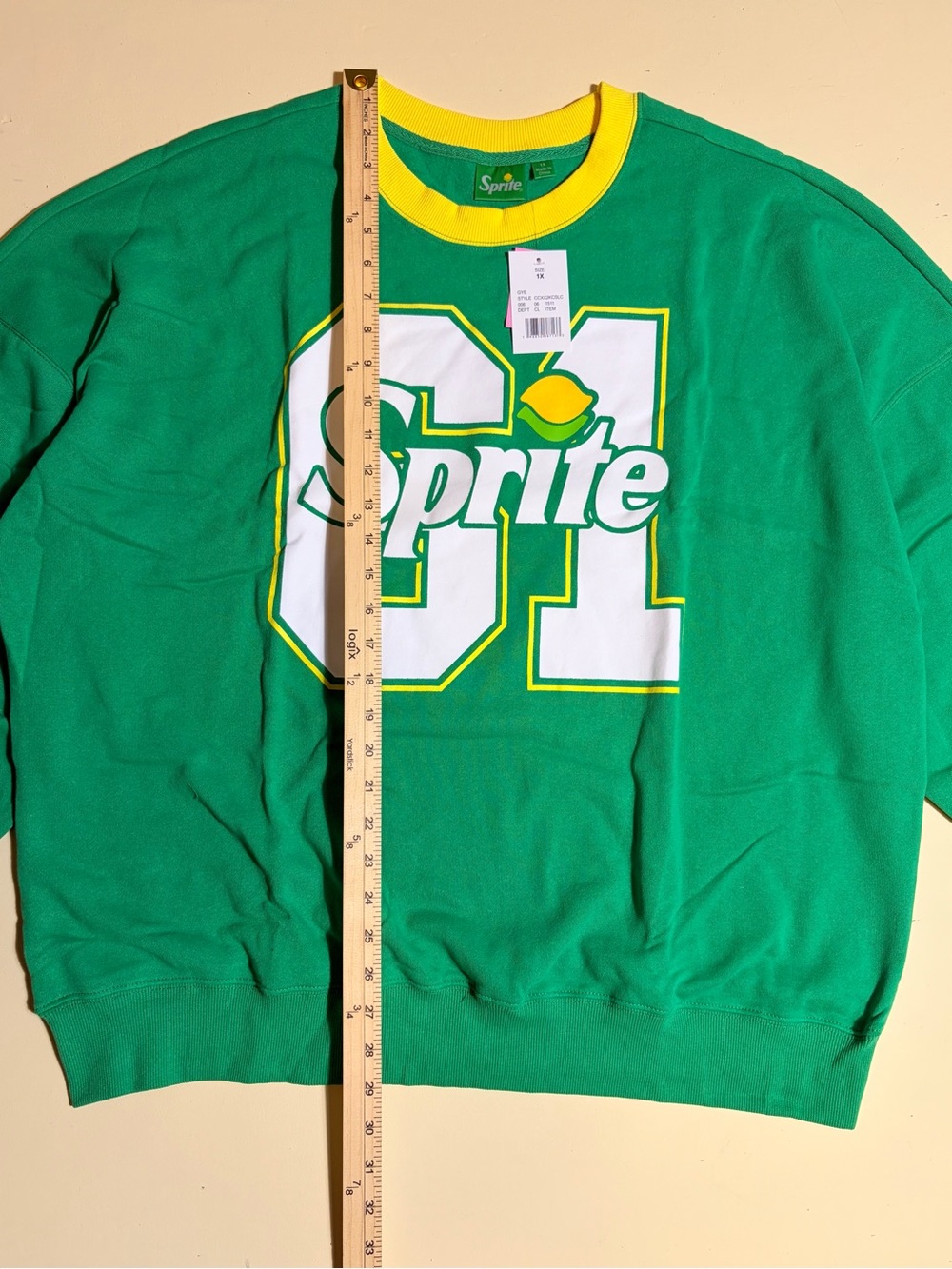 Sprite Women’s Oversized Graphic Crewneck Sweatshirt Green Yellow Size 1X NWT - Picture 5 of 7